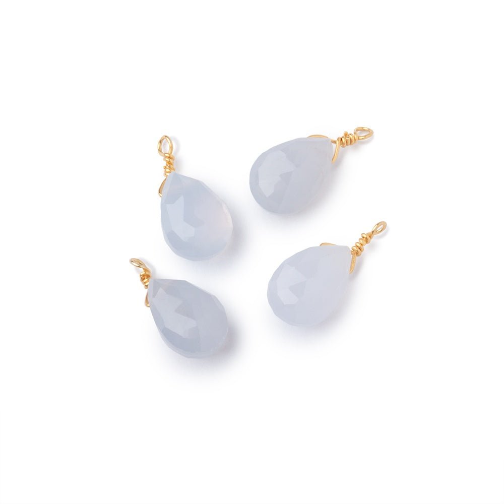 Set of 4 Vermeil Wire Wrapped 9x6mm Natural Chalcedony Faceted Pear Focals (ONLINE ORDER ONLY)