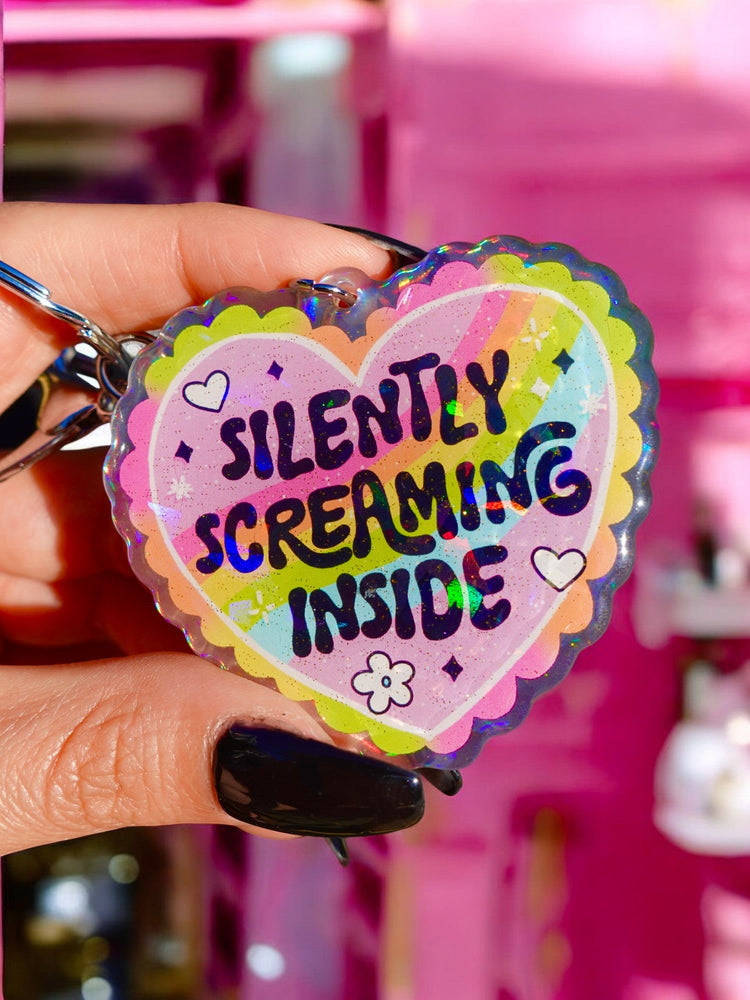 Silently Screaming Inside Holographic Heart Holographic Keychain (Online Order Only)