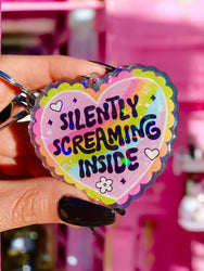 Silently Screaming Inside Holographic Heart Holographic Keychain (Online Order Only)