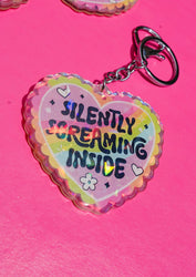 Silently Screaming Inside Holographic Heart Holographic Keychain (Online Order Only)