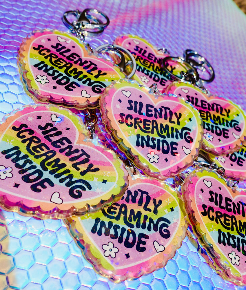 Silently Screaming Inside Holographic Heart Holographic Keychain (Online Order Only)