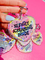 Silently Screaming Inside Holographic Heart Holographic Keychain (Online Order Only)