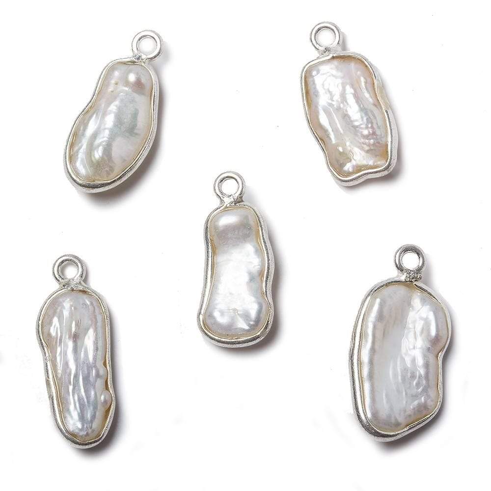 Silver Bezel White Keshi Freshwater Pearl Pendant 17x9mm average (ONLINE ORDER ONLY)