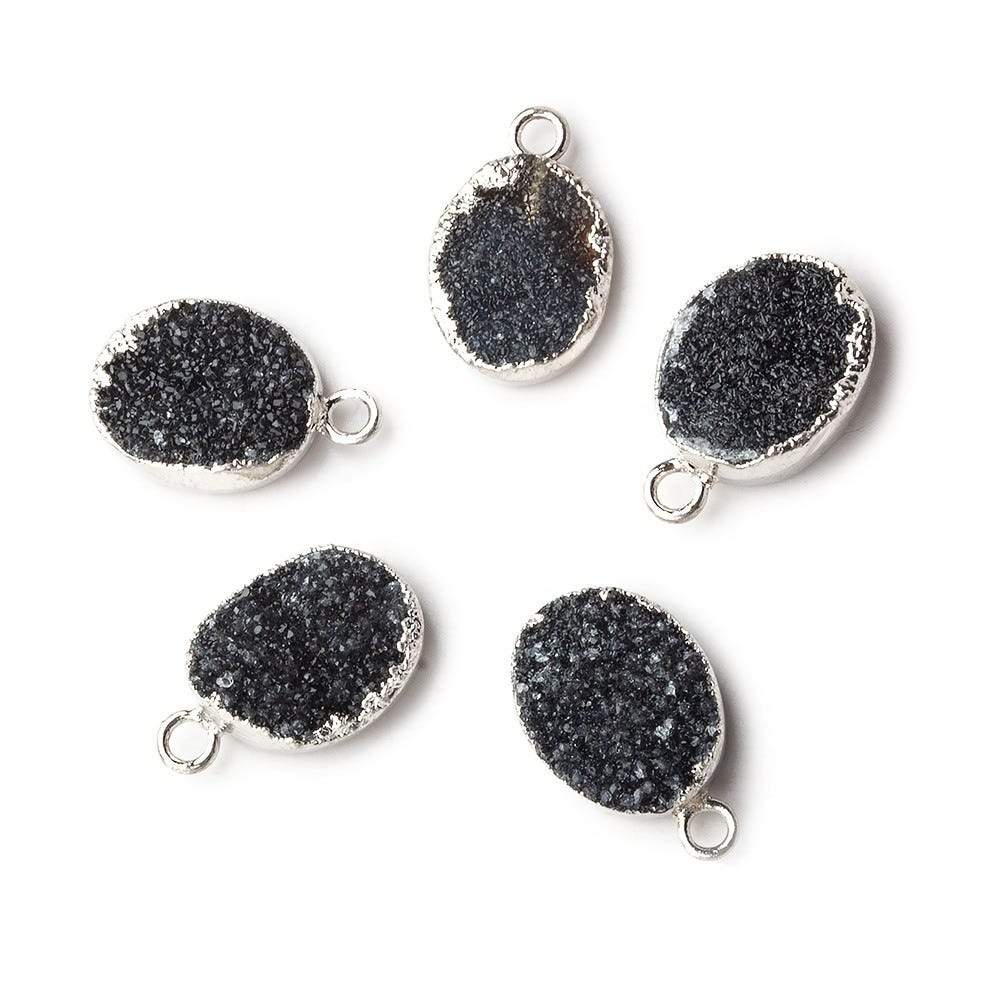Silver leafed Black Agate Drusy Oval Pendant 1 focal bead 11x8mm (ONLINE ORDER ONLY)