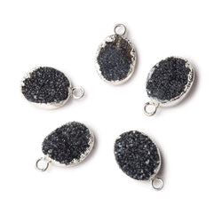 Silver leafed Black Agate Drusy Oval Pendant 1 focal bead 11x8mm (ONLINE ORDER ONLY)