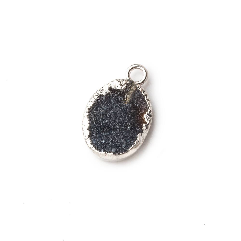 Silver leafed Black Agate Drusy Oval Pendant 1 focal bead 11x8mm (ONLINE ORDER ONLY)