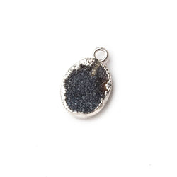 Silver leafed Black Agate Drusy Oval Pendant 1 focal bead 11x8mm (ONLINE ORDER ONLY)