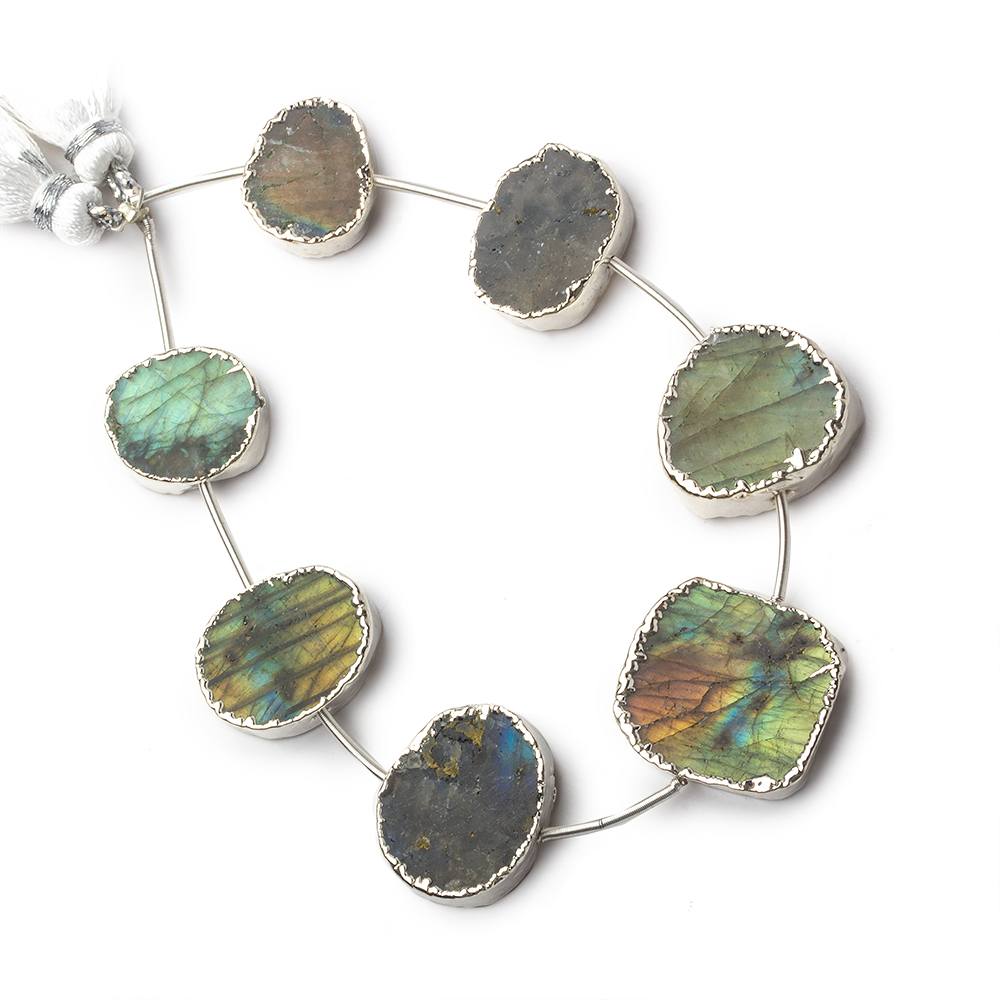 Silver Leafed Labradorite plain slice strand 7 beads 11x10-17x17mm (ONLINE ORDER ONLY)