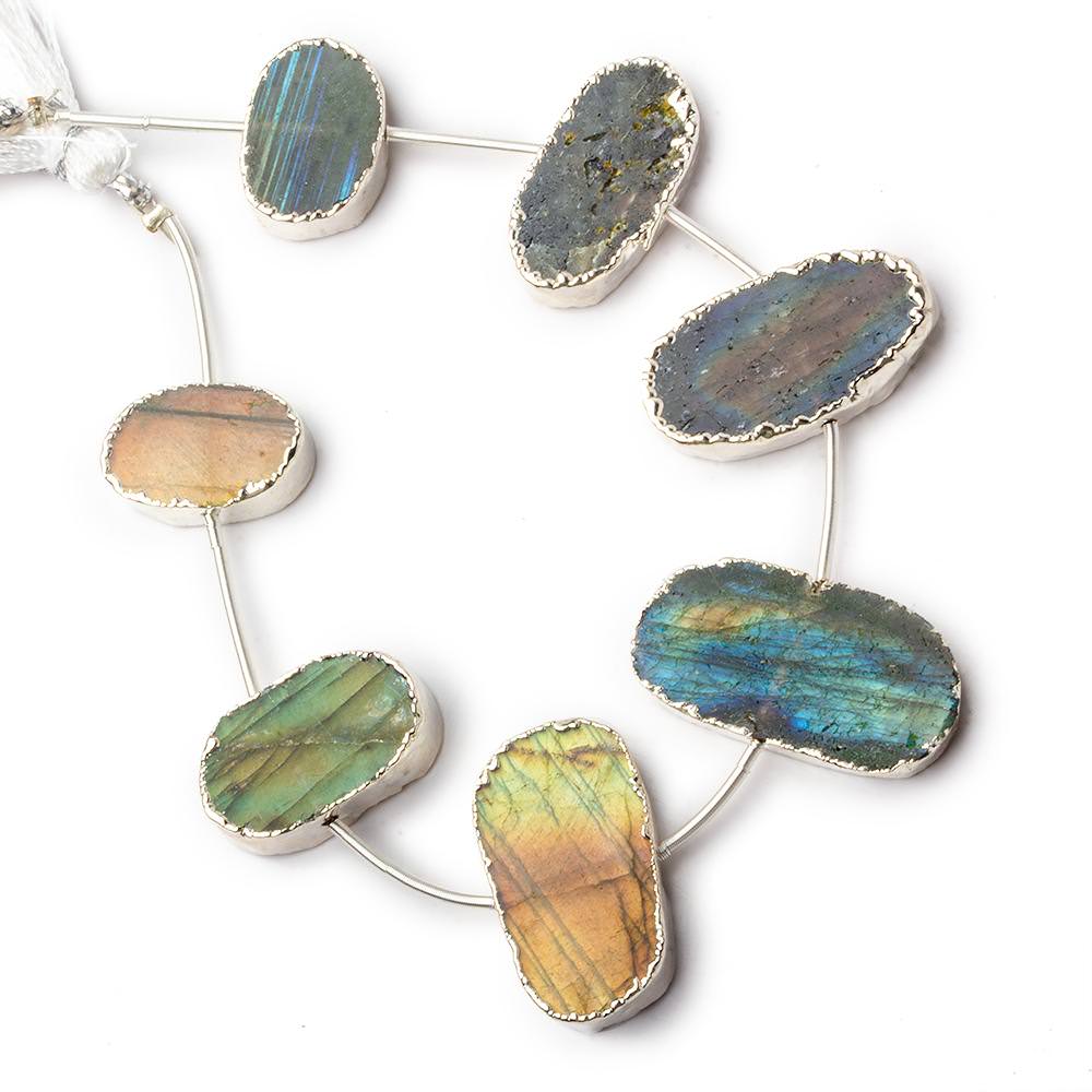 Silver Leafed Labradorite plain slice strand 7 beads 15x11-25x13mm (ONLINE ORDER ONLY)