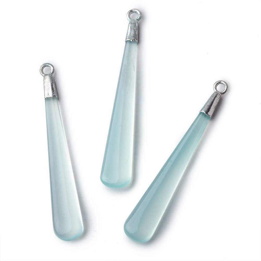 Silver Leafed Pale Seafoam Green Chalcedony pear Pendant 1 focal bead 40x7mm (ONLINE ORDER ONLY)