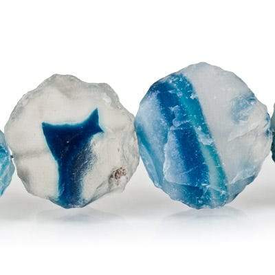 Sky & Water Blue Agate Beads Hammer Faceted Coins (ONLINE ORDER ONLY)