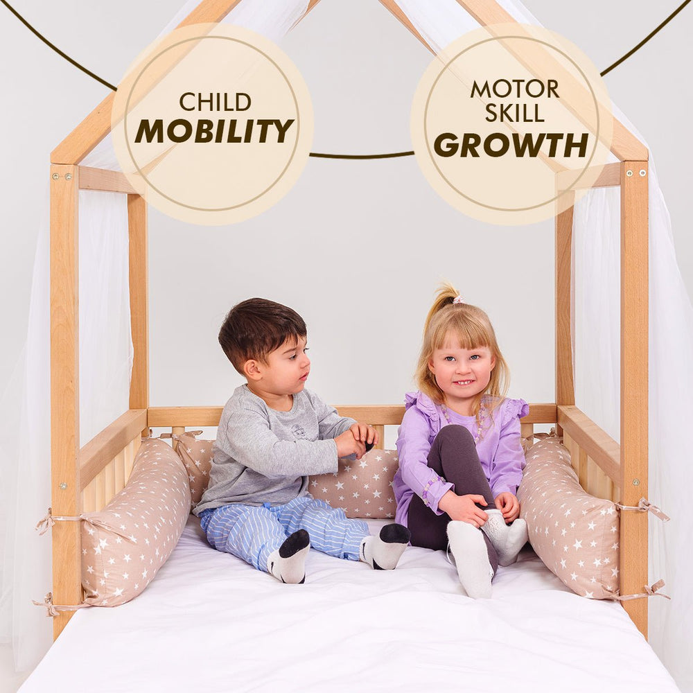 Wooden Montessori House Floor Bed with Fence and Roof for Kids (190x90 cm) (ONLINE ORDER ONLY)