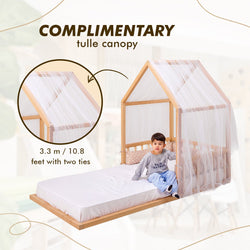 Small Wooden Montessori House Floor Bed with Fence and Roof for Kids (75x38 inch) (ONLINE ORDER ONLY)