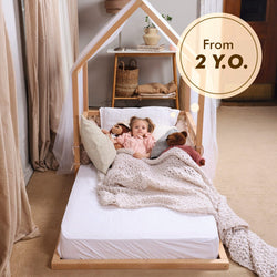 Small Wooden Montessori House Floor Bed with Fence and Roof for Kids (75x38 inch) (ONLINE ORDER ONLY)