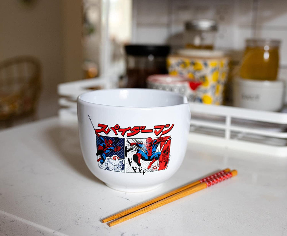 Spider-Man Kanji Manga Panels (Marvel Comics) 5" Ceramic Bowl with Chopsticks (ONLINE ORDER ONLY)