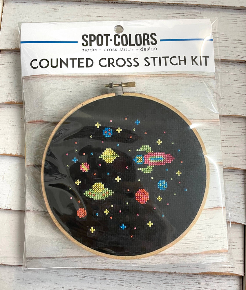 Retro Outer Space Cross Stitch Kit – Planets, Stars & Spacecraft (ONLINE ORDER ONLY)