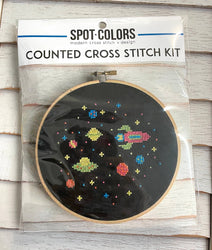 Retro Outer Space Cross Stitch Kit – Planets, Stars & Spacecraft (ONLINE ORDER ONLY)