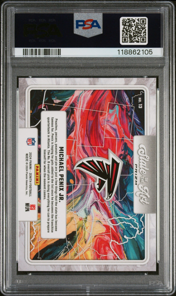 Graded 2024 Panini Zenith Michael Penix Jr #13 State of the Art Orange Rookie RC Football Card PSA 10 Gem Mint (ONLINE ORDER ONLY)
