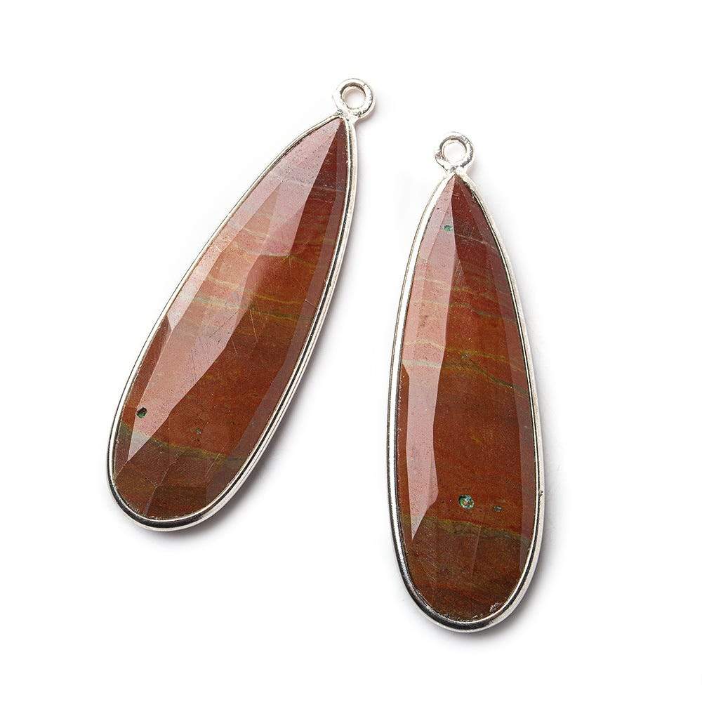 Sterling Silver Bezel Red Jasper Elongated Faceted Pear Set of 2 Pendants 40x14mm (ONLINE ORDER ONLY)