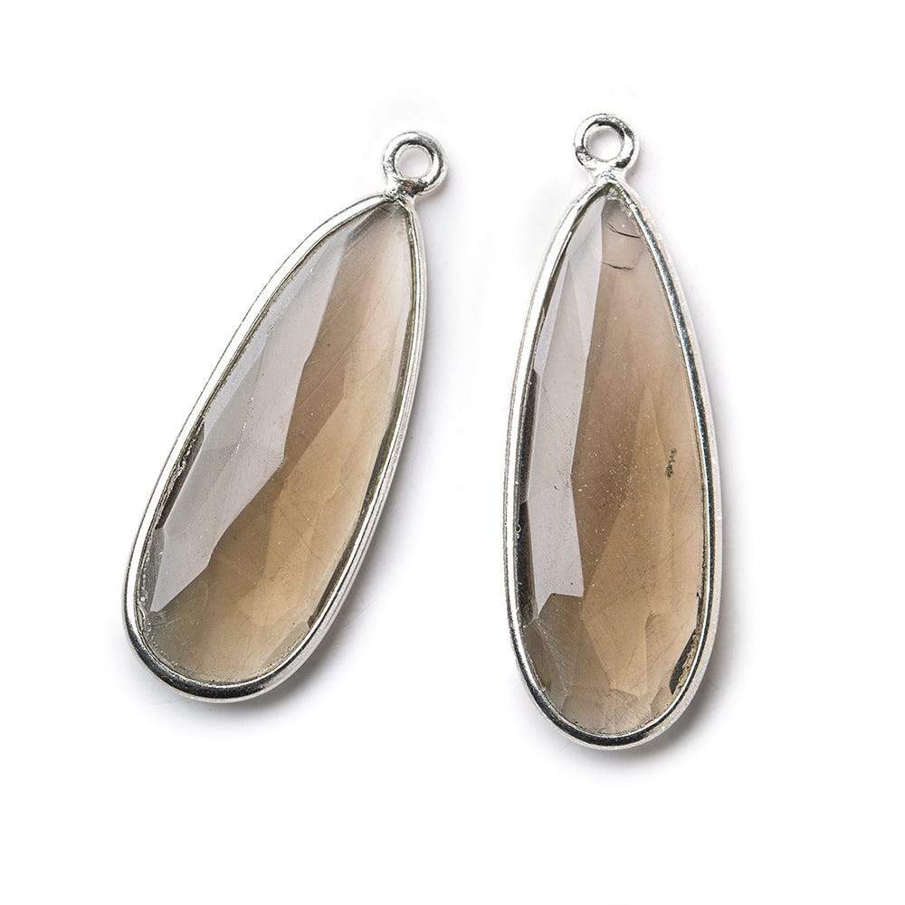 Sterling Silver Bezel Smoky Quartz Elongated Faceted Pear Set of 2 Pendants 30x12mm (ONLINE ORDER ONLY)