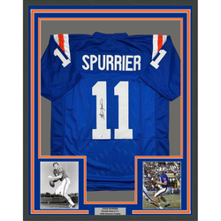 Framed Autographed/Signed Steve Spurrier 35x39 Florida Blue College Football Jersey JSA COA