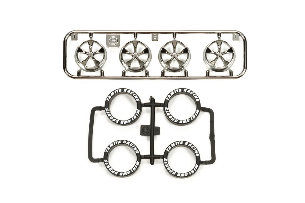 Tamiya JR LP Tire/Wheel (5-Spoke) Black Plated 95330 (ONLINE ORDER ONLY)