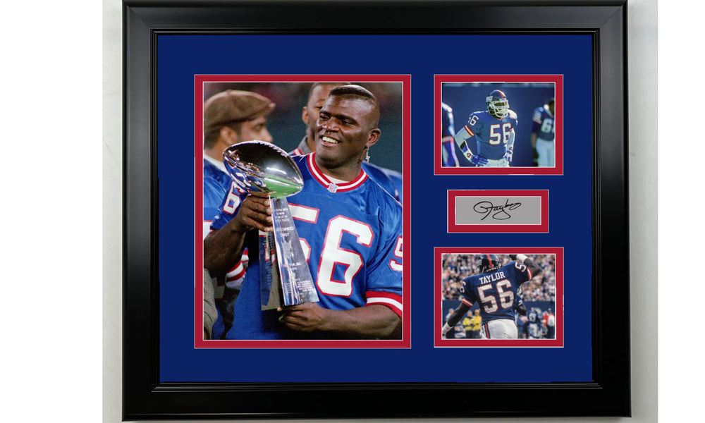 Framed Lawrence Taylor New York Giants Facsimile Laser Engraved Signature Football 14x11 3 Photo Collage (ONLINE ORDER ONLY)