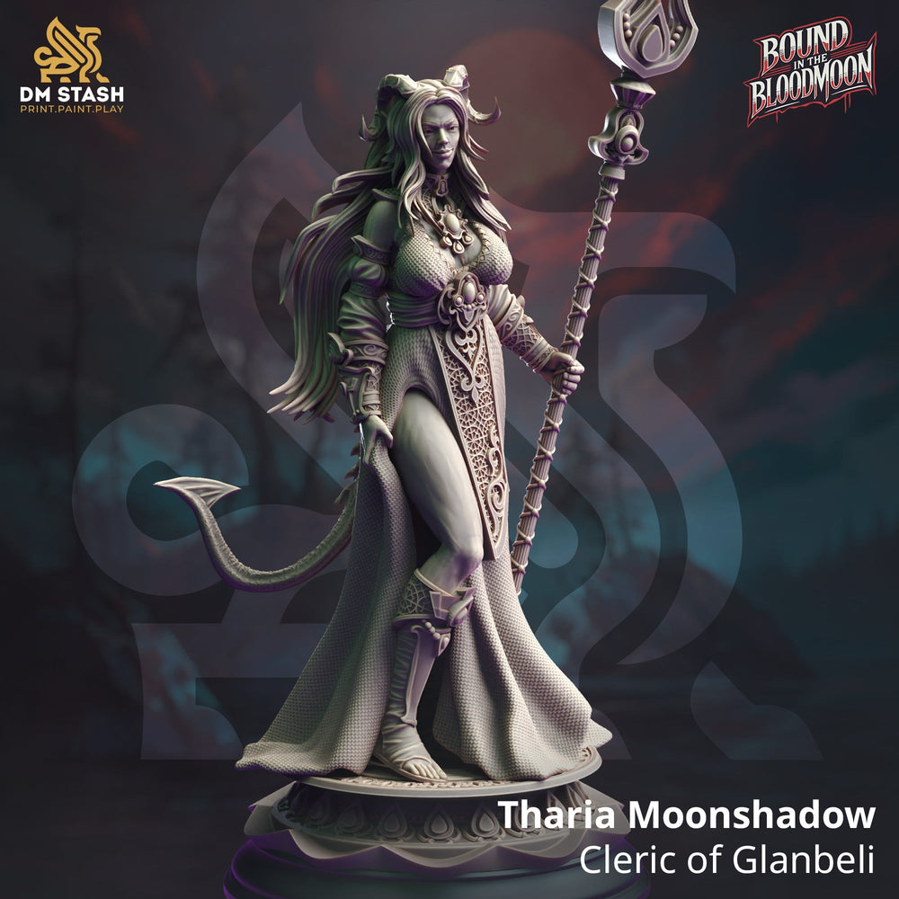 Tharia Moonshadow, Cleric of Glanbeli (Female Tiefling Cleric) (Online Order Only)