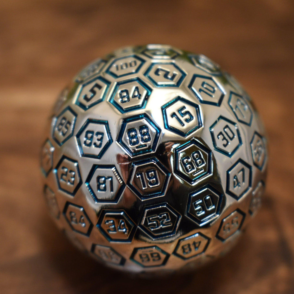 The Orb D100 -  Aqua and Silver Metal Die (ONLINE ORDER ONLY)