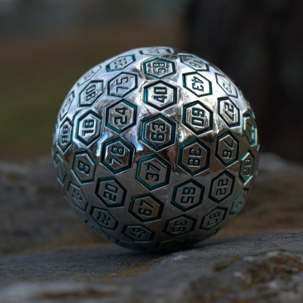 The Orb D100 -  Aqua and Silver Metal Die (ONLINE ORDER ONLY)