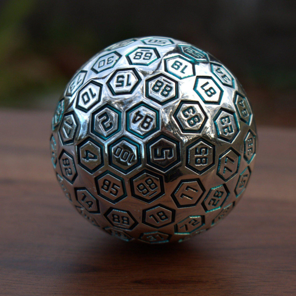 The Orb D100 -  Aqua and Silver Metal Die (ONLINE ORDER ONLY)