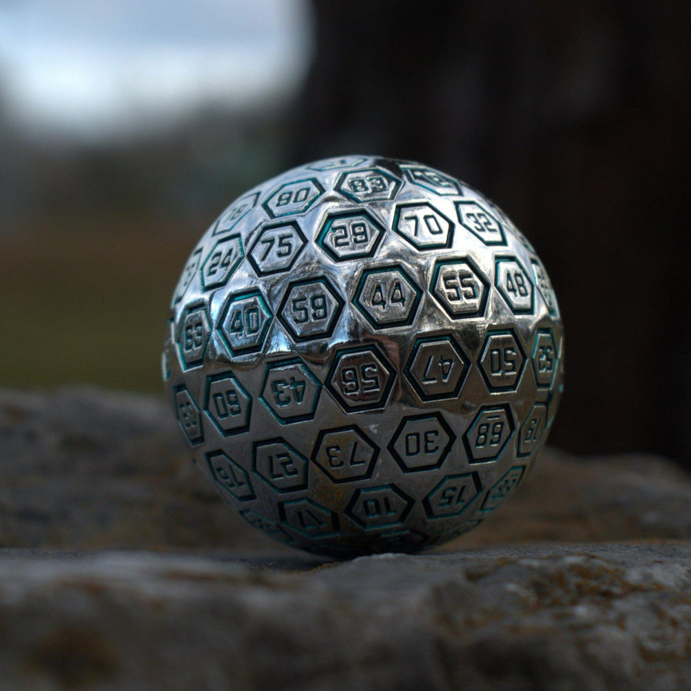 The Orb D100 -  Aqua and Silver Metal Die (ONLINE ORDER ONLY)