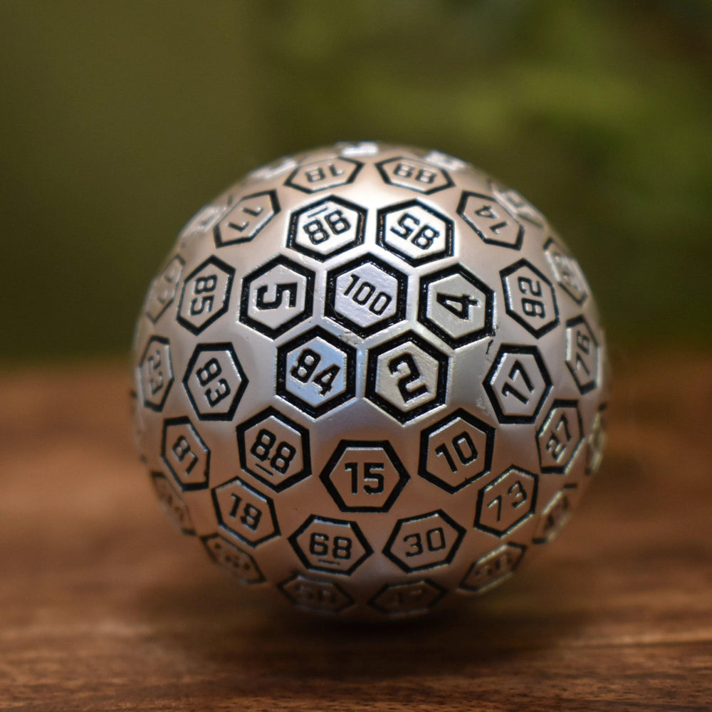 The Orb D100 -  Black and Matte Silver Metal Die (ONLINE ORDER ONLY)