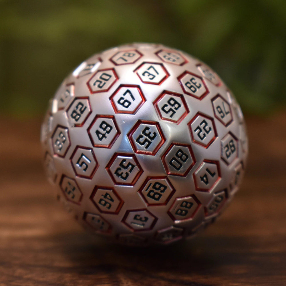 The Orb D100 - Red and Matte Silver Metal Die (ONLINE ORDER ONLY)