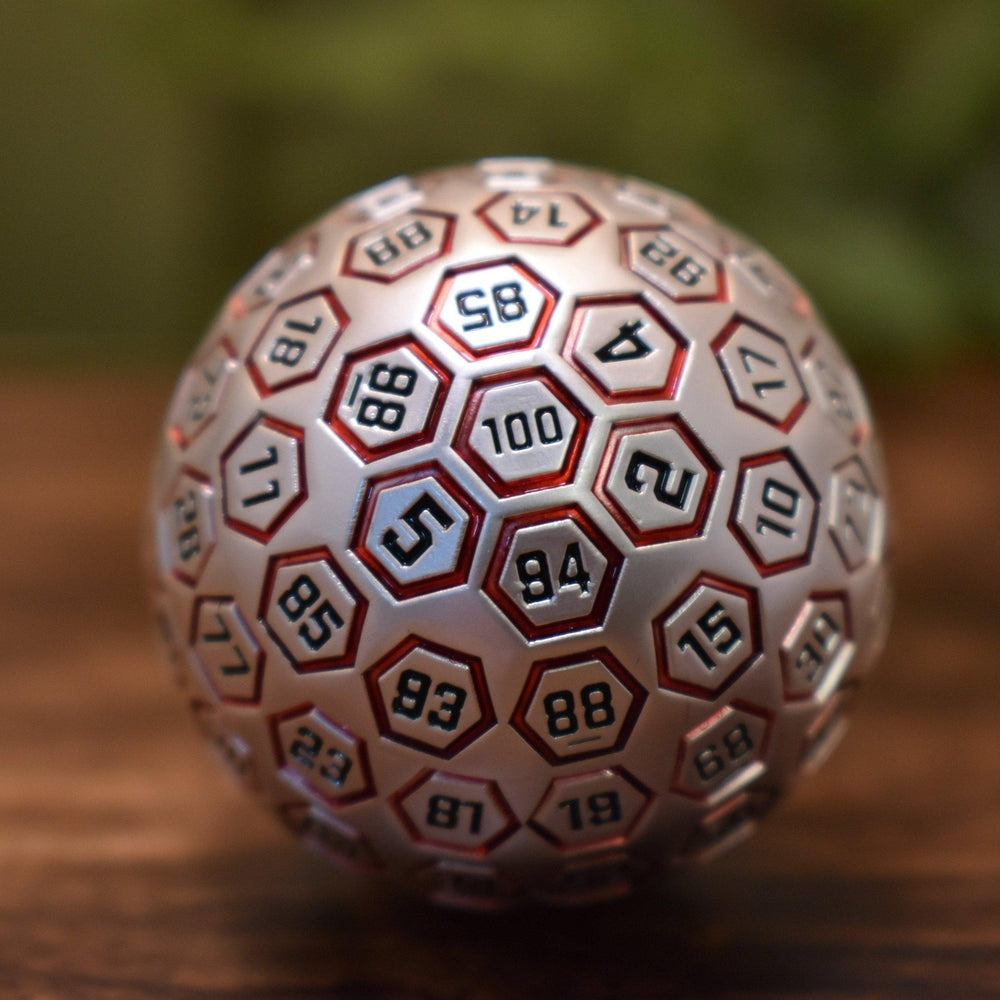 The Orb D100 - Red and Matte Silver Metal Die (ONLINE ORDER ONLY)