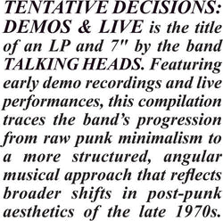 Tentative Decisions: Demos & Live (With Bonus 7") [Vinyl] (ONLINE ORDER ONLY)