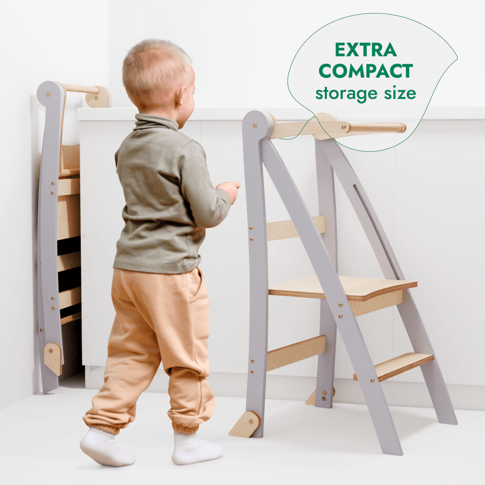 Toddler Tower: Foldable Step Stool for Toddlers - Gray (ONLINE ORDER ONLY)