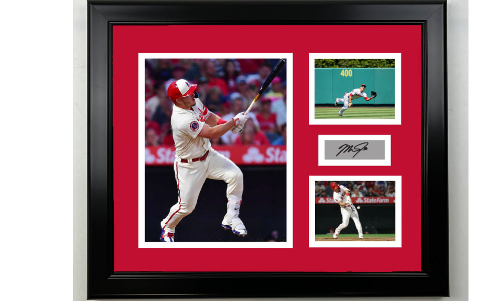 Framed Mike Trout Los Angeles Angels Facsimile Laser Engraved Signature Baseball 14x11 3 Photo Collage (ONLINE ORDER ONLY)