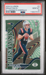 Graded 2024 Panini Illusions Drake Maye #2 Illusionists Emerald Rookie RC Football Card PSA 10 Gem Mint (ONLINE ORDER ONLY)