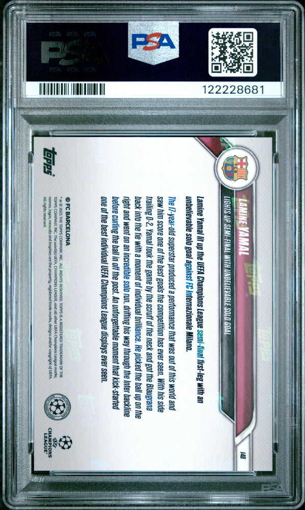 Graded 2024 Topps Now UCL Lamine Yamal #148 Orange Foil /25 Rookie RC Soccer Card PSA 10 Gem Mint (ONLINE ORDER ONLY)