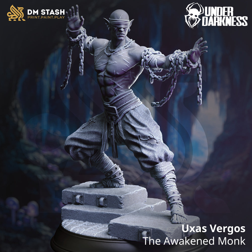 Uxas Vergos, The Awakened Monk (Male Drow Monk) (Online Order Only)