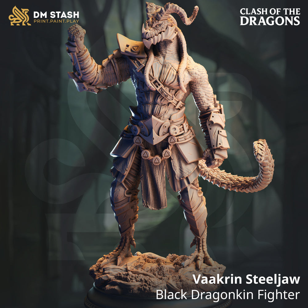 Vaakrin Steeljaw, Black Dragonkin Fighter (Male Dragonborn Fighter) (Online Only)
