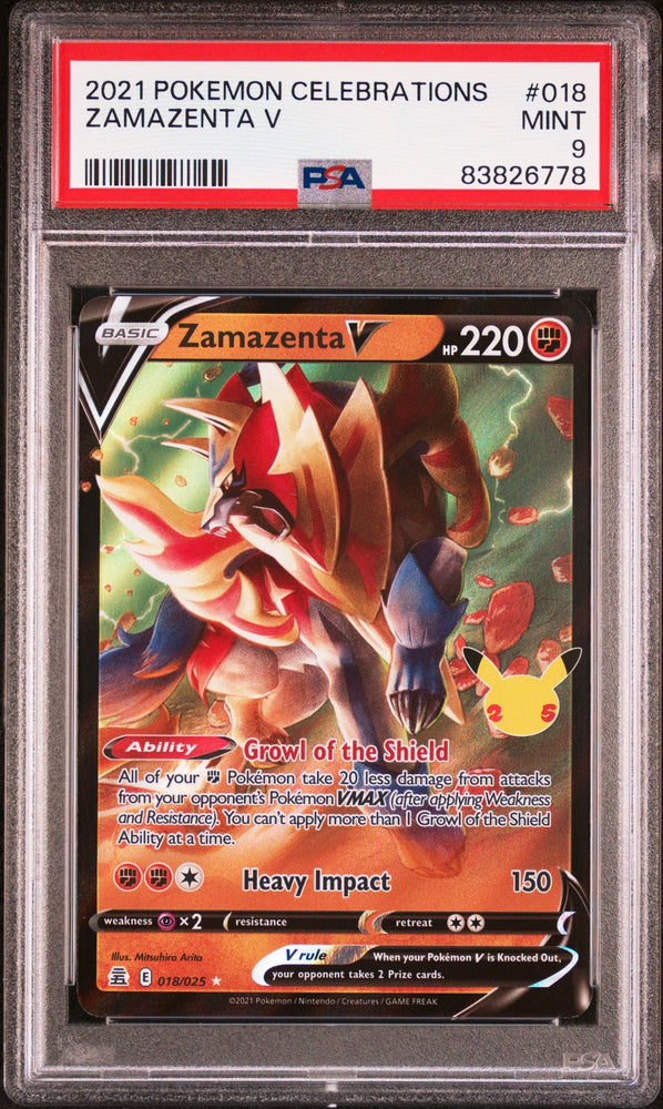 2021 POKEMON CELEBRATIONS ZAMAZENTA V  #18 PSA 9 (Online Order Only)