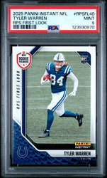 Graded 2025 Panini Instant Tyler Warren #RPSFL40 RPS First Look Rookie RC Football Card PSA 9 Mint (ONLINE ORDER ONLY)