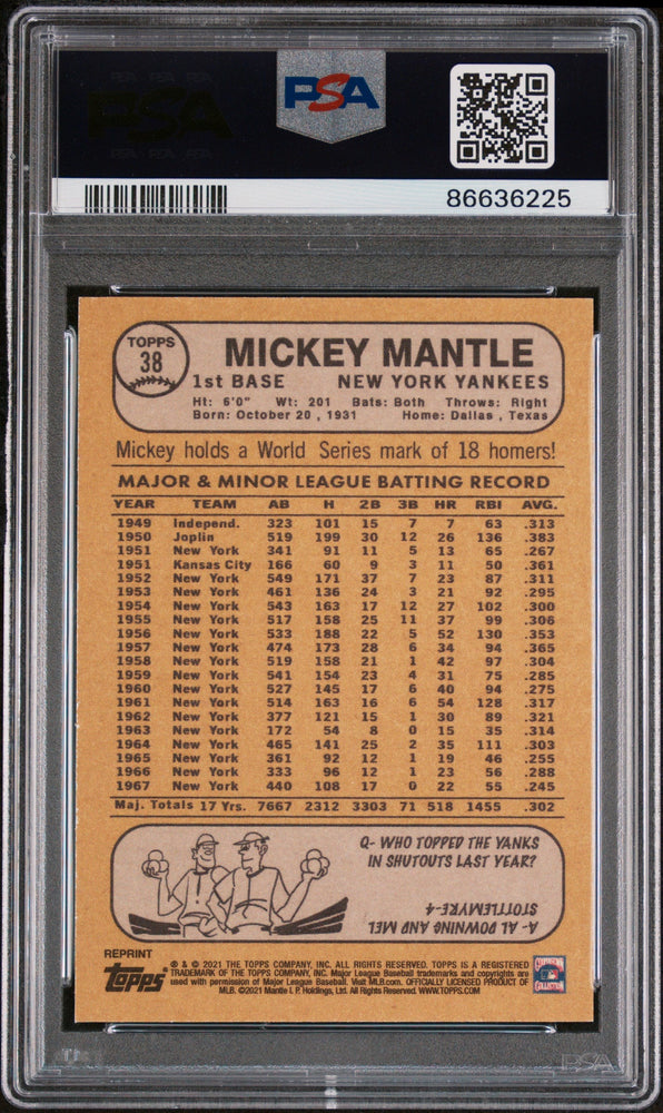 2021 TOPPS X MICKEY MANTLE COLLECTION ORANGE #38 - PSA 9 (Online Order Only)