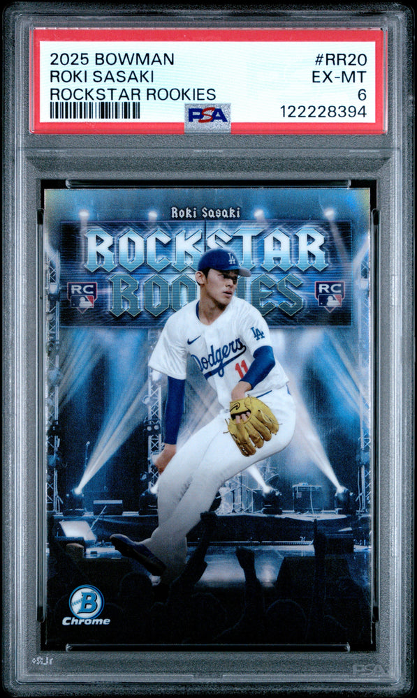Graded 2025 Topps Bowman Roki Sasaki #RR20 Rockstar Rookies Rookie RC Baseball Card PSA 6 EX Mint (ONLINE ORDER ONLY)