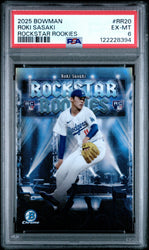 Graded 2025 Topps Bowman Roki Sasaki #RR20 Rockstar Rookies Rookie RC Baseball Card PSA 6 EX Mint (ONLINE ORDER ONLY)