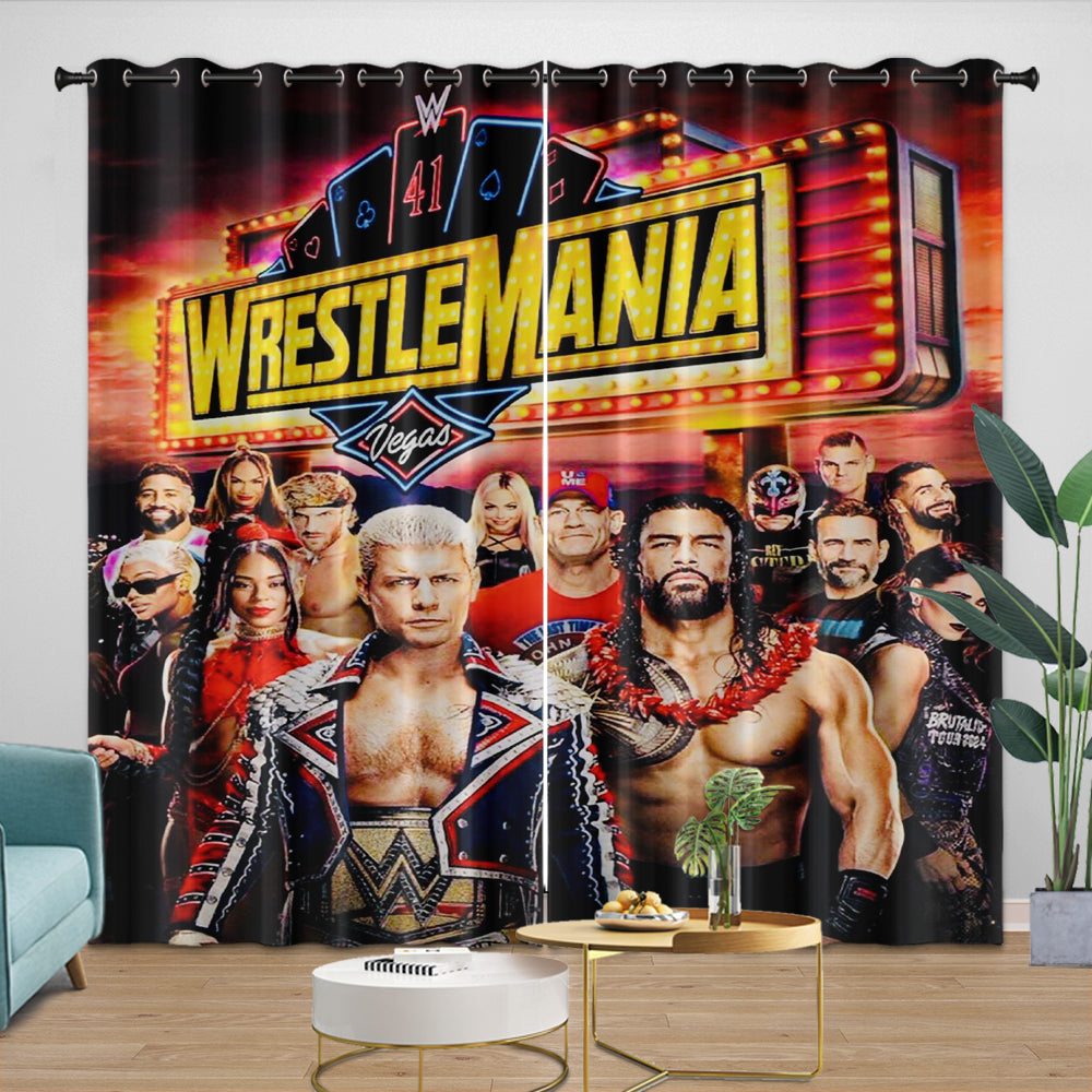 WWE Pattern Curtains Blackout Window Drapes Kids Room Decoration (Online Order Only)