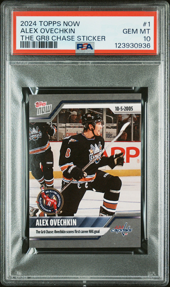 Graded 2024 Topps Now Alex Ovechkin #1 The GR8 Chase Sticker Hockey Card PSA 10 Gem Mint (ONLINE ORDER ONLY)