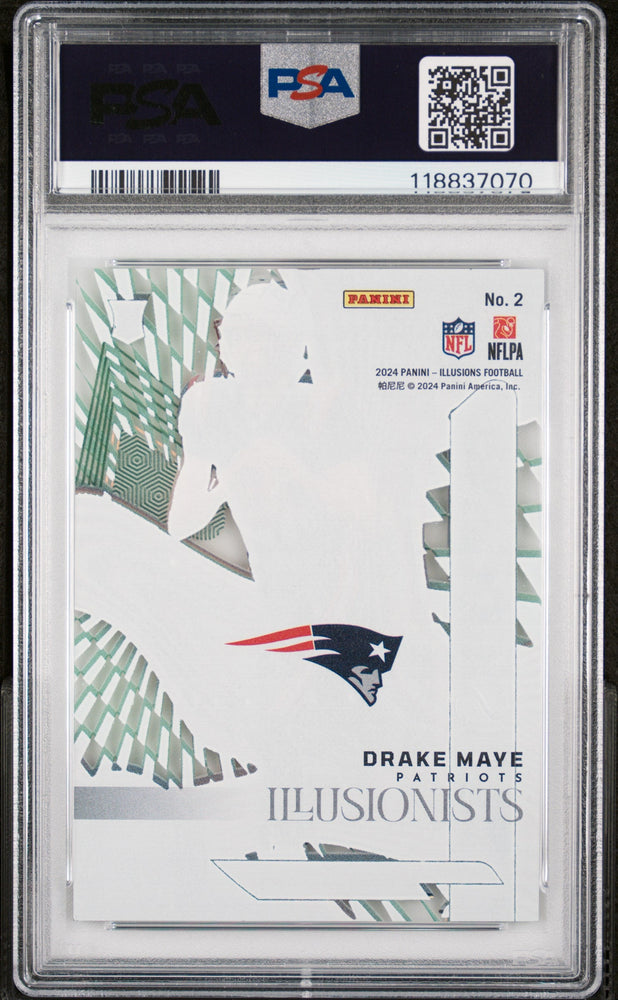 Graded 2024 Panini Illusions Drake Maye #2 Illusionists Emerald Rookie RC Football Card PSA 10 Gem Mint (ONLINE ORDER ONLY)